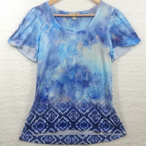 ONE World  Tye Dye Splash Design with Embellishments Size Petite Small - Picture 1 of 7